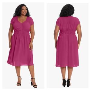 London Times V-Neck Dress with Ruching Details at Shoulders and Waist NWT 18W